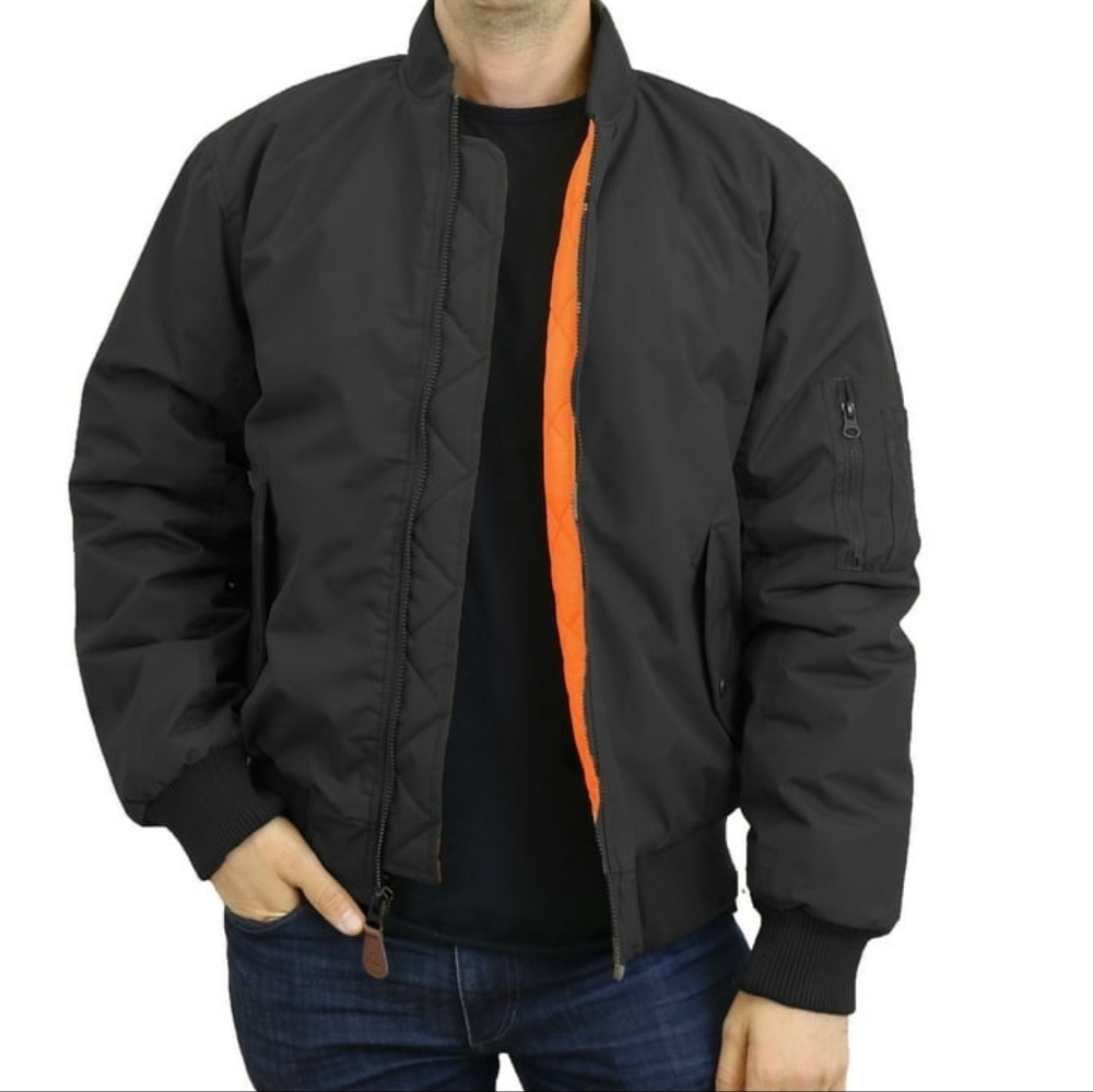 AVIDACE . Stylish Black Bomber Jacket with Orange Lining